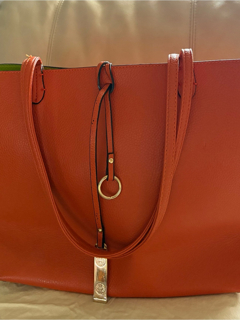 Women's Orange Leather Tote Bag